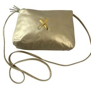 Paloma Picasso Gold Leather Crossbody Bag With Iconic X Logo & Zip Closure